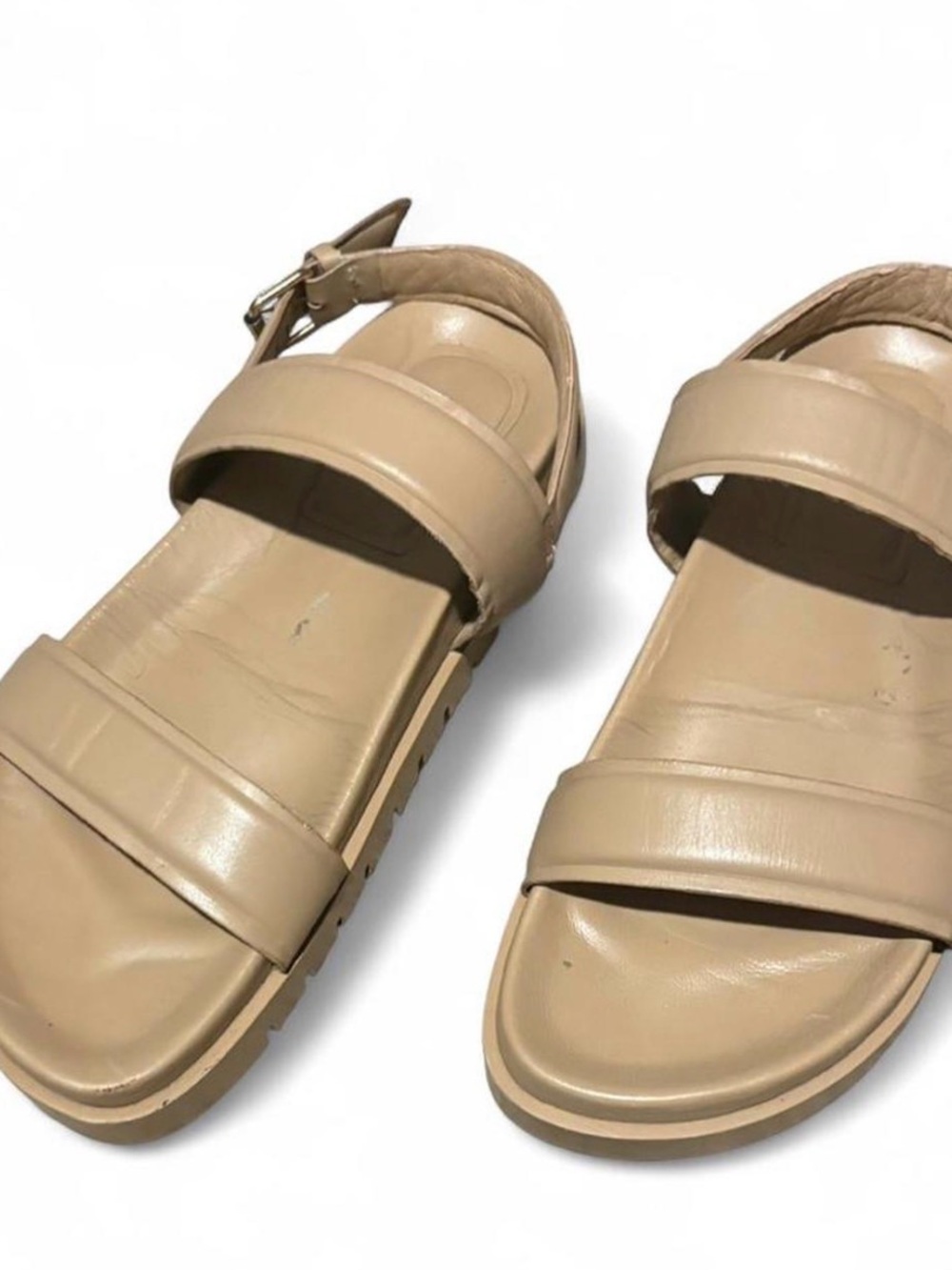 Zara Women's Neutral Tan Leather Double-Strap Sandals Sz 39